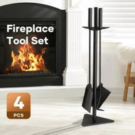 Detailed information about the product 4PCS Fireplace Tool Set Firepit Accessories Poker Fire Shovel Brush Stand Black Cast Iron