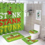 Detailed information about the product 4Pcs Grinch Christmas Bathroom Shower Curtain Set with Non-Slip Rugs, Toilet Lid Cover and Bath Mat