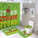 4Pcs Grinch Christmas Bathroom Shower Curtain Set with Non-Slip Rugs, Toilet Lid Cover and Bath Mat. Available at Crazy Sales for $34.95