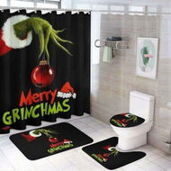 Detailed information about the product 4Pcs Grinch Christmas Bathroom Shower Curtain Set with Non-Slip Rugs, Toilet Lid Cover and Bath Mat