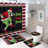 Detailed information about the product 4Pcs Grinch Merry Christmas Shower Curtain Set with Non-Slip Rugs, Toilet Lid Cover and Bath Mat, 180 x 180 cm