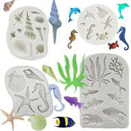 Detailed information about the product 4PCS Marine Theme Fondant Silicone Mold Seaweed Sea Fish Crab Coral Conch Sea Shells Shape DIY Handmade