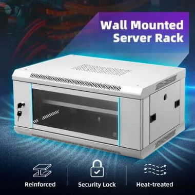 4U Network Server Cabinet Wall Mount Data Rack Enclosure 19 Inch Deep with Locking Glass Door Removable Side Panels Comms LAN IT Computer Equipment