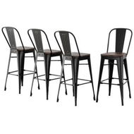 Detailed information about the product 4x Artiss Metal Bar Stools Wooden Seat Retro Counter Stool