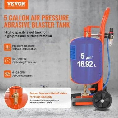 5 Gallon Sand Blaster 60-110 PSI High Pressure Sandblaster with 4 Nozzles