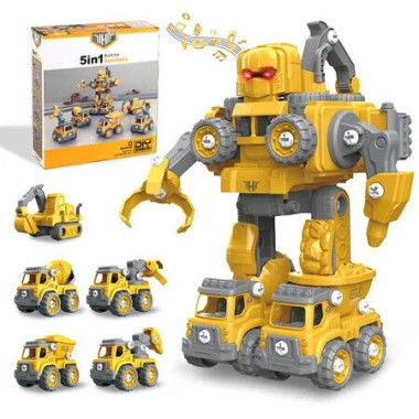 5 in 1 Construction Robot Kids STEM Toys Vehicles Christmas Birthday Gifts Building Toys Construction Vehicles Assembled Educational Building Sets