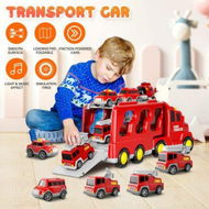 Detailed information about the product 5 In 1 Fire Carrier Truck Toy Car Set Toddler Construction Model Friction with Light Sound Power Christmas Birthday Gift