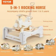 Detailed information about the product 5 in 1 Rocking Horse for Toddlers 1-3 Years Baby Rocking Horse with Trampoline Detachable Balance Board Push Handle and 4 Smooth Wheels Support to 80lbs Kids Ride on Toy White