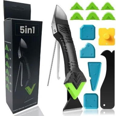 5-In-1 Silicone Caulking Tool Sealant Finishing Tool For Grout With Scraper,6 Interchangeable Silicone Pads,Joint Repair Kit For Residue Removal