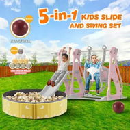 Detailed information about the product 5 in 1 Slide Swing Set Kids Climber Steps Ladder Ball Pool Basketball Hoop Activity Playground Centre Indoor Outdoor Toy Playset