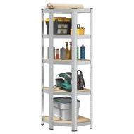 Detailed information about the product 5-Layer Corner Shelf Silver Steel&Engineered Wood