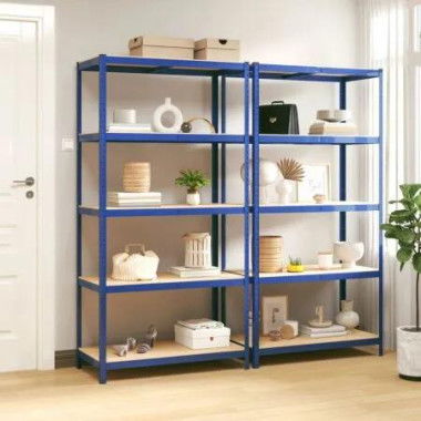 5-Layer Shelves 2 pcs Blue Steel and Engineered Wood