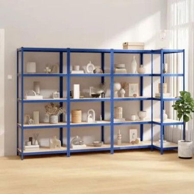 5-Layer Shelves 4 pcs Blue Steel&Engineered Wood