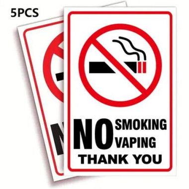 5 Pack No Smoking Vaping Sign Sticker UV Protected Indoor Outdoor Business Safety Signs