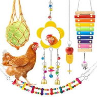 Detailed information about the product 5 Packs Chicken Toys Chicken Xylophone Hens Chicken Mirror Toys Chicken Ladders Swing Toys And Vegetable Hanging Feeder Chicken Coop Accessories