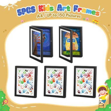 5 Pcs Art Frames Craft Display Kids Artwork Photo Storage Canvas Wooden Black Children A4 Hold 150 Pictures