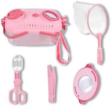 5 PCS Bug Catching Kit with Bug Collector Toy Bugs Butterfly Net Insect Catcher Tweezers, Outdoor Explorer Kit for Boys and Girls (Pink)