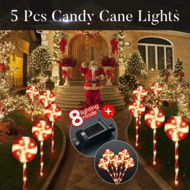 Detailed information about the product 5 PCS Candy Cane Christmas Lights Lollipop Pole 100 LED Rope Bulbs Outdoor Decor Xmas Holiday Garden Pathway Marker 8 Flash Modes
