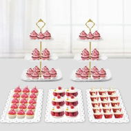 Detailed information about the product 5 Pcs Dessert Table Display Set,2 Pcs Cupcake Stand Holder Cup Cake Tier Tower and 3 Pcs Serving Tray Combo (Wave Square)