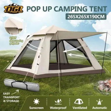 5 Person Camping Tent Pop Up Family Instant Party Beach Sun Shade Shelter Waterproof Outdoor Hiking Picnic 265x265x190cm Creamy White