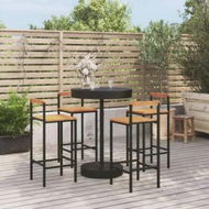 Detailed information about the product 5 Piece Garden Bar Set Black Poly Rattan&Solid Wood Acacia