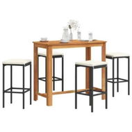 Detailed information about the product 5 Piece Garden Bar Set Black Solid Wood Acacia and Poly Rattan