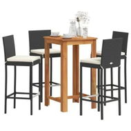 Detailed information about the product 5 Piece Garden Bar Set Black Solid Wood Acacia and Poly Rattan