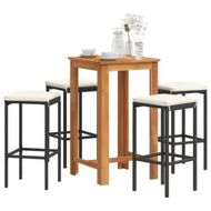 Detailed information about the product 5 Piece Garden Bar Set Black Solid Wood Acacia and Poly Rattan