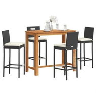 Detailed information about the product 5 Piece Garden Bar Set Black Solid Wood Acacia and Poly Rattan