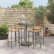 Detailed information about the product 5 Piece Garden Bar Set Grey Poly Rattan&Solid Wood Acacia