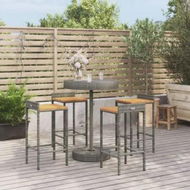 Detailed information about the product 5 Piece Garden Bar Set Grey Poly Rattan&Solid Wood Acacia