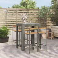 Detailed information about the product 5 Piece Garden Bar Set Grey Poly Rattan&Solid Wood Acacia