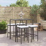 Detailed information about the product 5 Piece Garden Bar Set with Cushions Black Poly Rattan