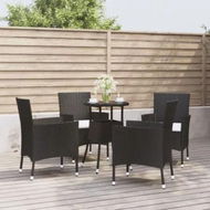 Detailed information about the product 5 Piece Garden Bistro Set with Cushions Black Poly Rattan