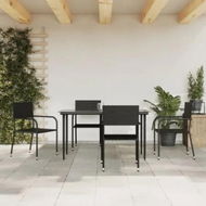 Detailed information about the product 5 Piece Garden Dining Set Black Poly Rattan and Steel