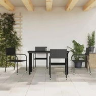 Detailed information about the product 5 Piece Garden Dining Set Black Poly Rattan and Steel