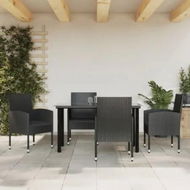 Detailed information about the product 5 Piece Garden Dining Set Black Poly Rattan and Steel