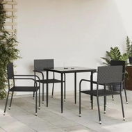 Detailed information about the product 5 Piece Garden Dining Set Black Poly Rattan and Steel