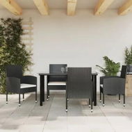 Detailed information about the product 5 Piece Garden Dining Set Black Poly Rattan and Steel