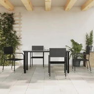 Detailed information about the product 5 Piece Garden Dining Set Black Poly Rattan and Steel