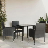 Detailed information about the product 5 Piece Garden Dining Set Black Poly Rattan and Steel