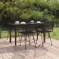 Detailed information about the product 5 Piece Garden Dining Set Black Poly Rattan