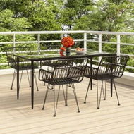 Detailed information about the product 5 Piece Garden Dining Set Black Poly Rattan