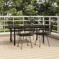 Detailed information about the product 5 Piece Garden Dining Set Black Poly Rattan