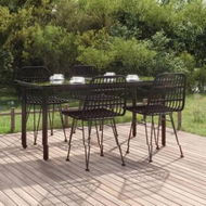 Detailed information about the product 5 Piece Garden Dining Set Black Poly Rattan