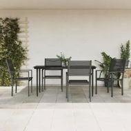 Detailed information about the product 5 Piece Garden Dining Set Black Steel and Textilene