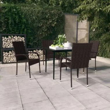 5 Piece Garden Dining Set Brown and Black