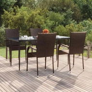 Detailed information about the product 5 Piece Garden Dining Set Brown Poly Rattan