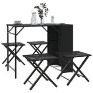 Detailed information about the product 5 Piece Garden Dining Set Foldable Black Poly Rattan