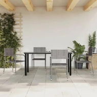 Detailed information about the product 5 Piece Garden Dining Set Grey and Black Poly Rattan and Steel